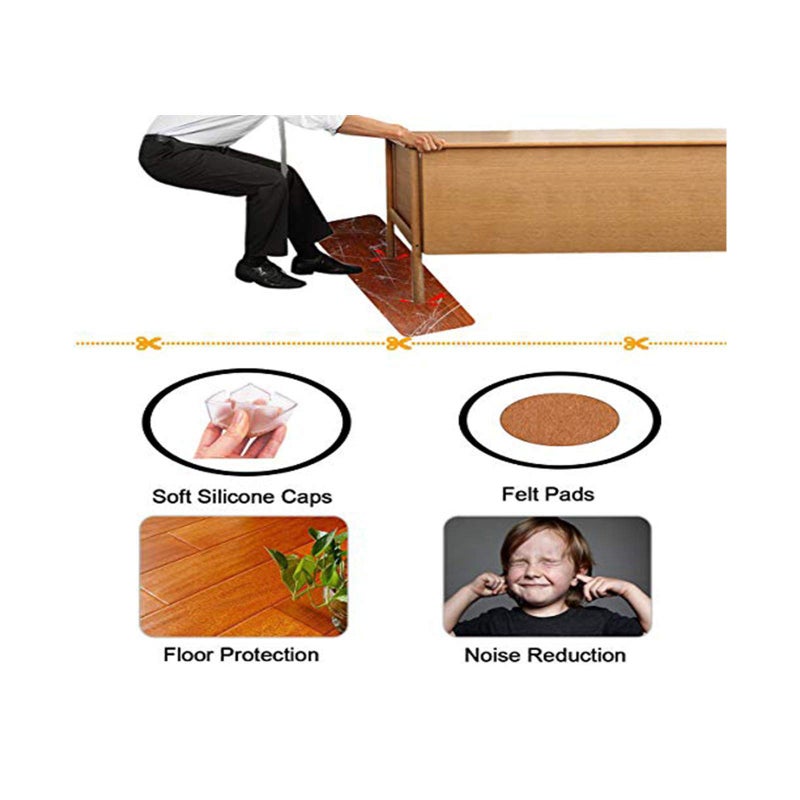 Anwenk Large Table Leg Floor Protectors 1-15/16" to 2-1/16" (49mm-53mm) Large Furniture 2 inch Sofa Leg Caps Square Silicone, Chair Leg Tips with Felt Pads Clear (16 Pack) - Image 5